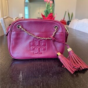 Tory Burch Wine Crossbody Bag with Tassels